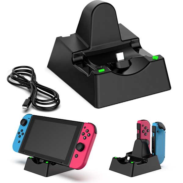 Laddningsdocka för Switch/Lite/Joy-Con/ PRO Compact Charger Stand Station med LED-indikator och typ C laddningskabel