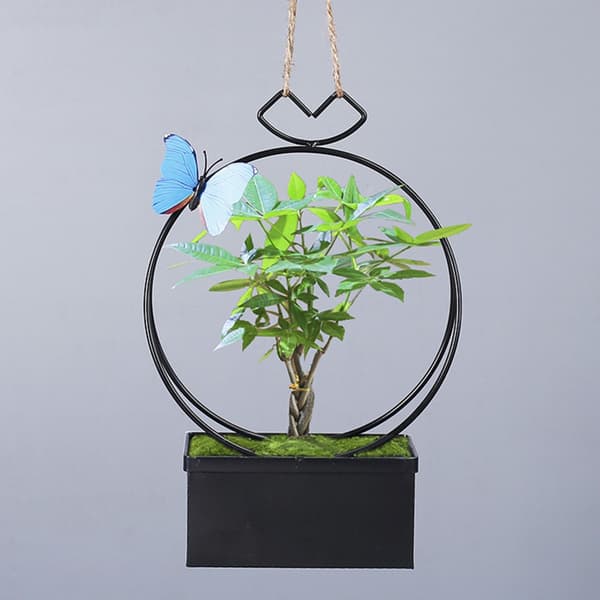 Dekorativ järnblommavas rektangulär planteringskruka med magnetisk fjäril rektangulär växtblombehållare Silver