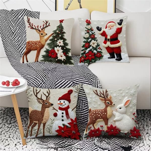 Vinterfest Dekoration Linne Kuddfodral Älg Kanin Tomte Juldesign 3