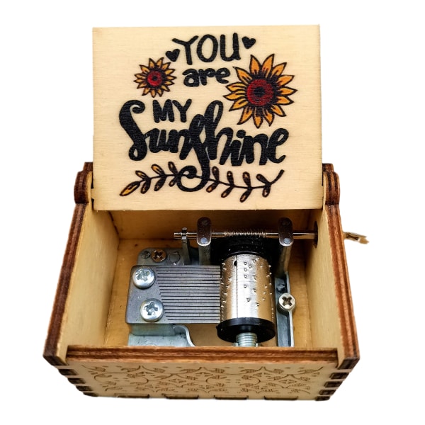 Klassisk vintage You are My Sunshine Wooden Musical Box Handvev Music Box Graverad Clockwork for Women Syster Damer null - Sunflower