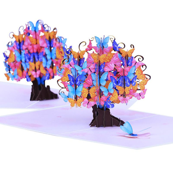3D popup-kort färgglada för fjärilsträd Handgjorda gratulationskort för födelsedag
