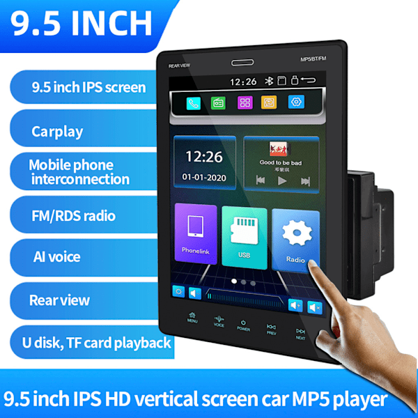 Pystynäyttöinen Bluetooth-yhteensopiva auton MP5-videosoitinradio FM-multimedia