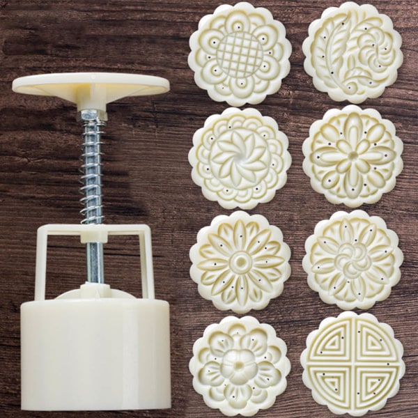 8st Handpress Cookie Stämpel Månen Tårta Mould Fat Mooncake Form 75g Bakverk DIY Tool