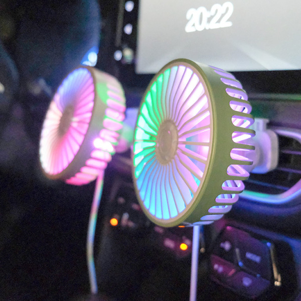 Bil USB fläkt 360 grader roterbar Cool Färgglada LED-lampor USB Power Bil SUV Lastbil Auto Kraftfull Kylluft 3 Speed Fläkt Pink