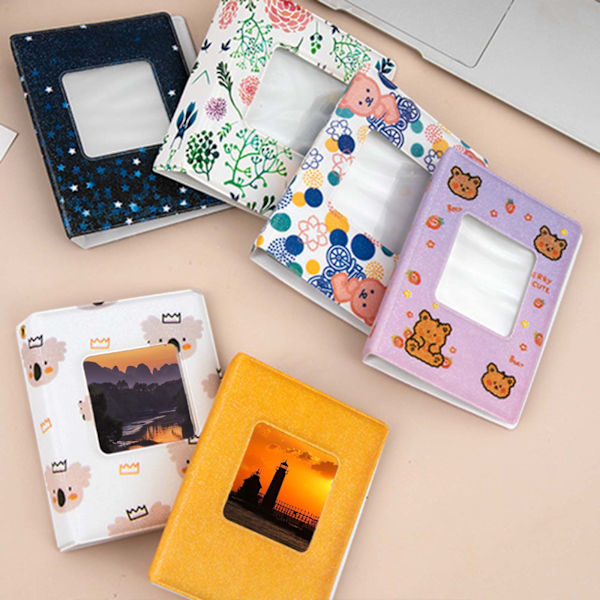Minifotoalbum 32 fickor för 2 X 3 tum Omedelbara foton Stor kapacitet LOMO fotoalbum Litet fotoalbumhäften Purple bear