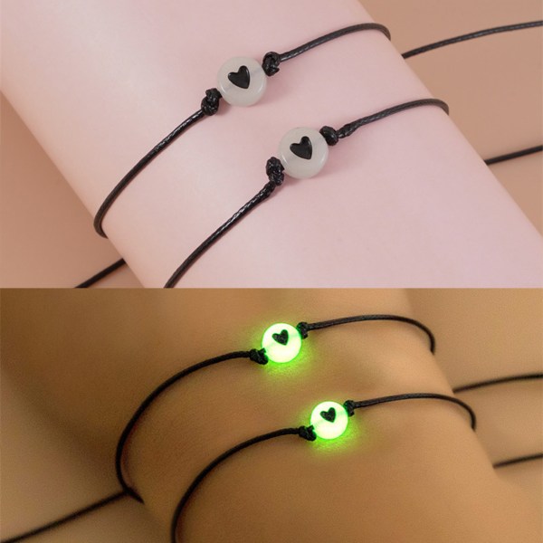 Flätat hjärtformat armband med för önskekort Glow-in-Dark Armband Armband för kvinnor Flickor Vänskap Smycken Gif