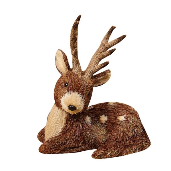 Halmgräs Älgprydnad vävd julsittande hjort för docka djurfigur D