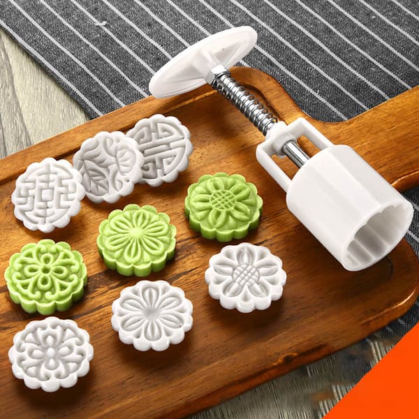 25g Mooncake form med 6 st Blomstämplar Handpress Moon Cake Mould DIY Bakeware
