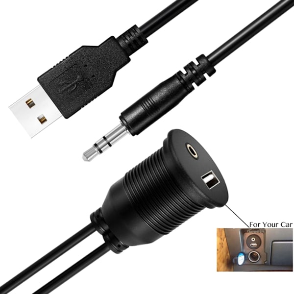 USB 3,5 mm 1/8 Aux-förlängningskabel Kabelmonteringspanel Bilbåt Dash Flush Mount Three piece set