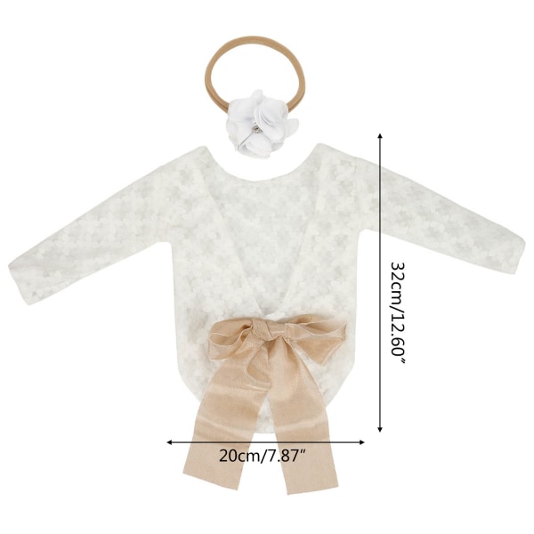 2 st Nyfödd fotografi rekvisita Outfits Baby Bowknot Spets Romper Blomma Pannband