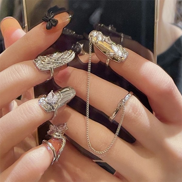4-pack metall öppna nagelringar Elegant fingertoppar uttalande Smycken gåva  metall nail art ringar set legering material för kvinnor b6b5 | Fyndiq