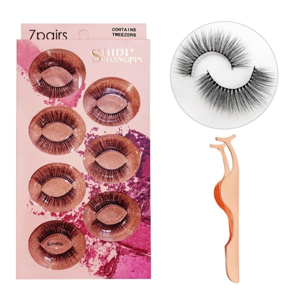 Fluffy-Lashes 3d Mink Fransar Långa Tjocka Naturliga lösögonfransar Makeup Mink Ögonfransar Dramatiska falska fransar med pincett 7 pairs