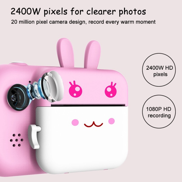 AI Dual Lens för Smart Students Kameraskrivare 1080P 2400W Thermal kopia Direktutskriftsmaskin Telefon TF Print Artefakter Deer Pink