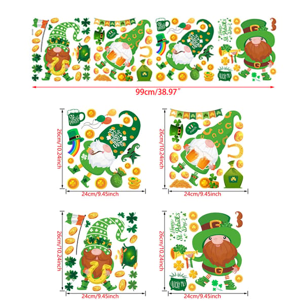 Patrick's Day Wall Sticker Clover Gnome Window Clings Decals Irish Sticker Decor D