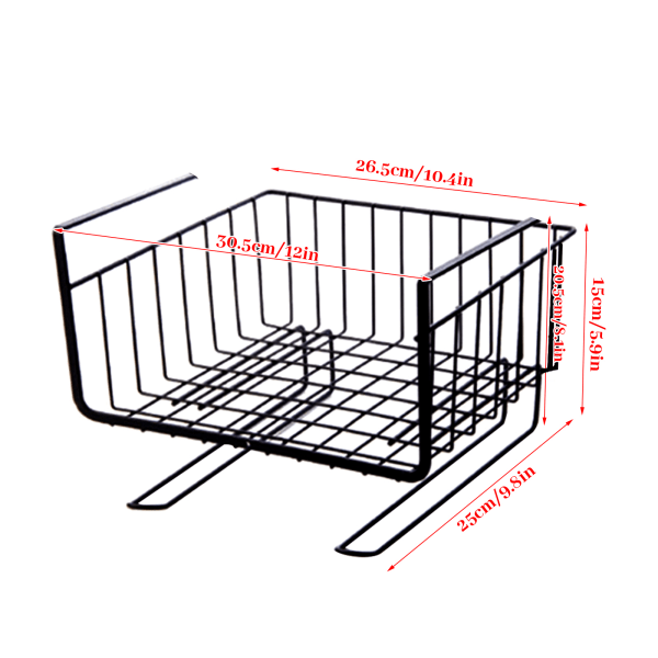 Kompakt hängande utdragbar lådkorg glidande under hylla Organizer Metalltråd Fästs på hyllor Enkel installation Black