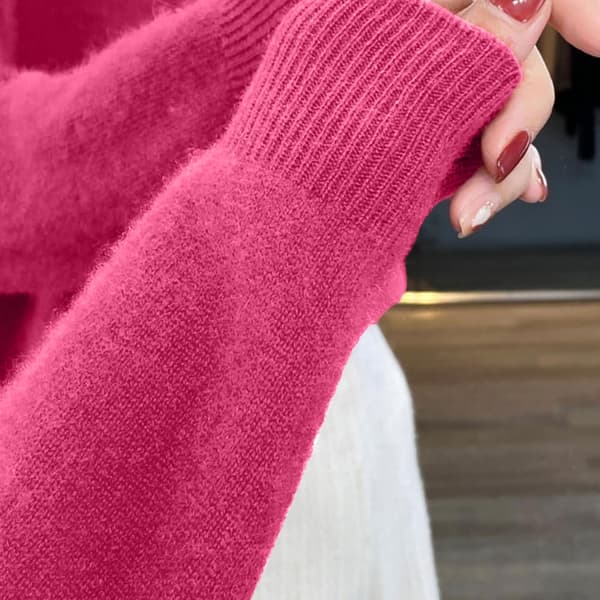 Dame V-hals Strikket Sweater Afslappet Løs Langærmet Pullover Jumper Toppe Raspberry red M