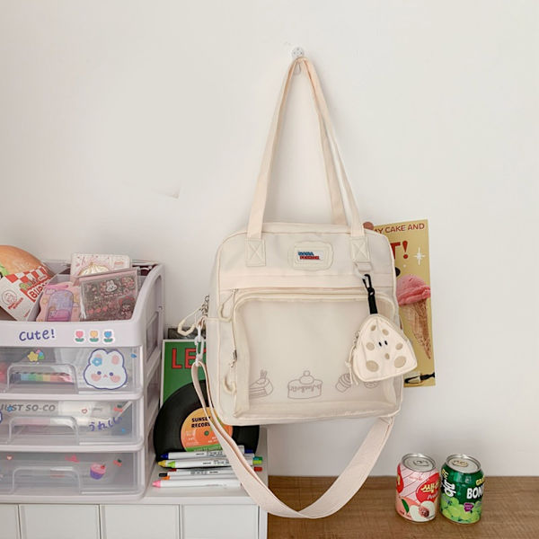 Damaxelväska med stor kapacitet Matchande JK Tote Handväska Messenger-väska Studenter Söt Ita-väska Crossbody-väska för tonåringar Beige