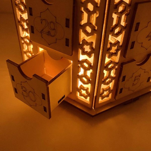 Eid Mubarak för Palace Träprydnad Led Lantern Calendar Cabinet Crafts