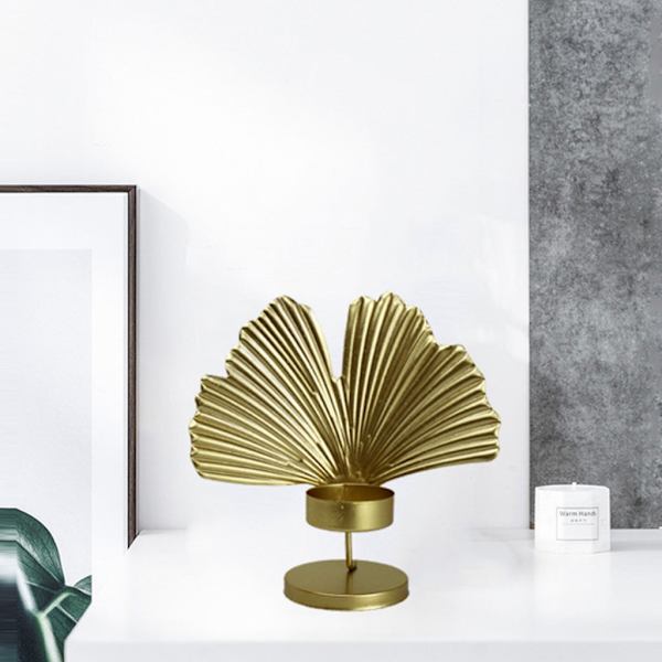 Nordic Ljusstake Smidesjärn Ljusstake Creative Leaf Kandelaber Desktop Ornament Vardagsrum Sovrum Restaurang Gold A