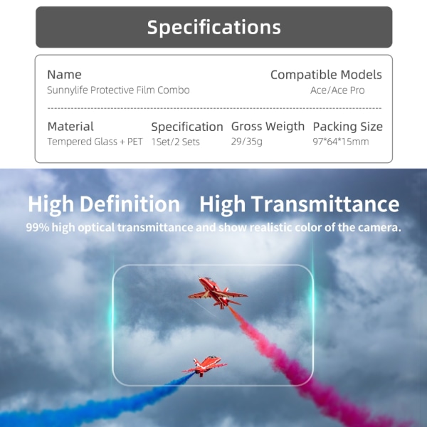 Kameralinsskydd Skärmhärdat glasfilm Anti-Scratch cover för Ace Pro kameralins Explosionssäker film 2 ACE