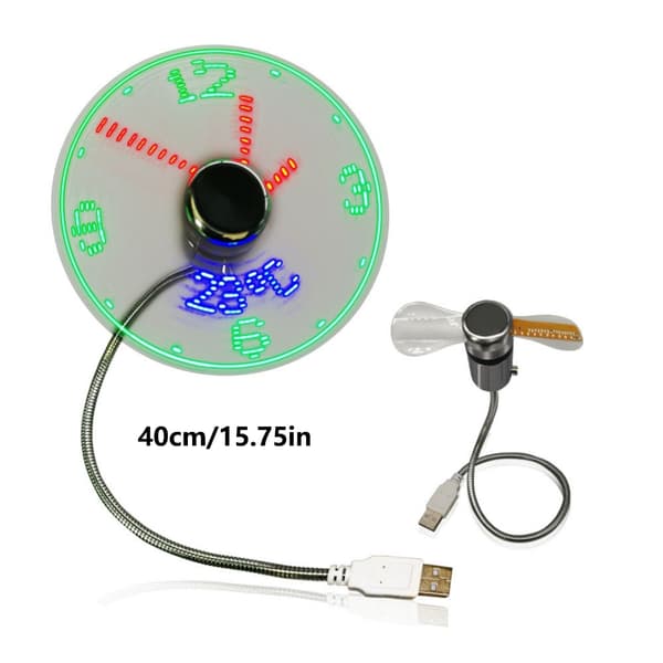 Urventilator Tid Temperatur Display Metal Miniventilator USB Strøm LED Urventilator
