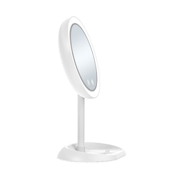 Genopladeligt makeup-spejl med ventilator og LED-ramme til skrivebordsbrug