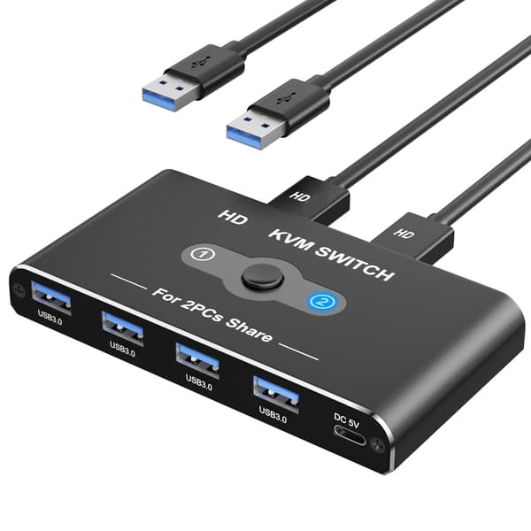 4K60Hz HDTV-kompatibel KVM-switch Stöder 2 datorer som delar en skärm