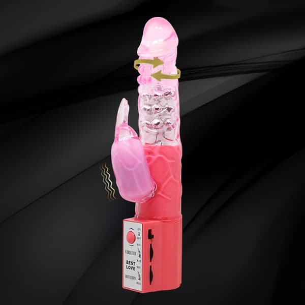 G-punktsvibrator med roterande skaft och klitorisstimulator