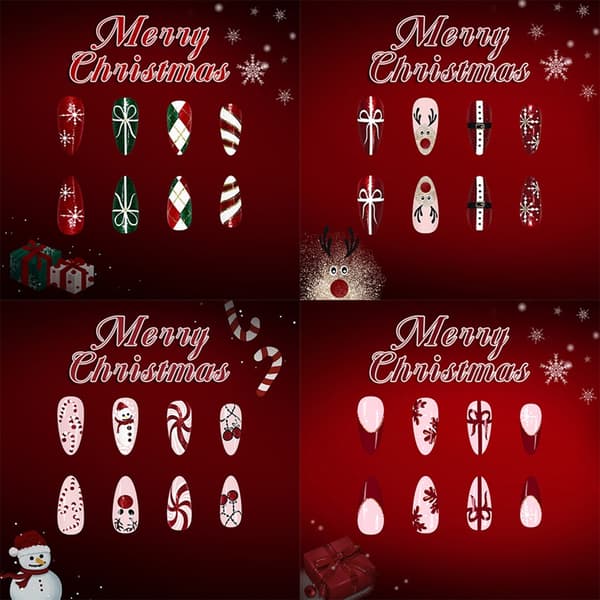 96 delar/set Holiday False Nail Set Glitters Snowflake Christmas Designs