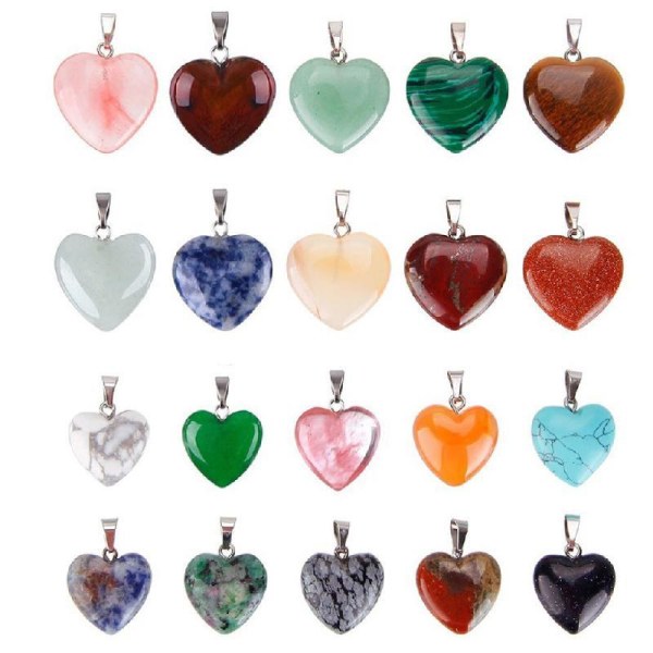 20 stycken/ set Hjärtform Healing Crystal Charms Flerfärgad Chakra Quartz Stone Hänge för DIY-armband smycken