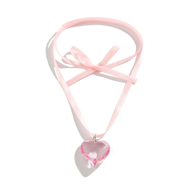 6 färger Goth glas stort hjärta hänge halsband för kvinnor Boho knutna  bowknot sidenband Justerbar kedja Y2K smycken Pink 915d | Pink | 0.03 |  Fyndiq