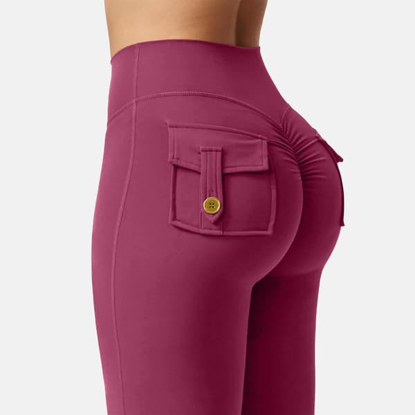 Dam Cargo Byxor Hög Midja Mode Utsvängda Elastiska för Träning Vida Ben Yogabyxor med Fickor Raspberry red 2XL