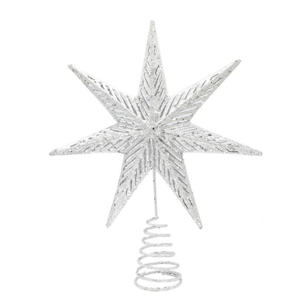 Utsökt julgranstopp Glitter Heptagon Star Tree Ornaments Nyårsfestdekoration Julgranstopper 2023 Silver