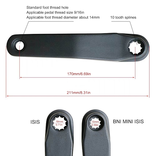 1 Par Vevarmar Ersättning Hastighets Vevparti Cruisers Cykel Mellanmotor For BNI MINI ISIS