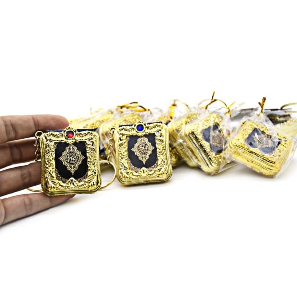 Miniatyr arabisk koranbok islamisk nyckelringhänge äkta papper kan läsa muslim Silver