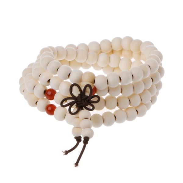 Naturligt sandelträ buddhistiska bönearmband 8 mm pärlor Armband 108 träpärlor Meditationsarmband present för män kvinnor Creamy-white