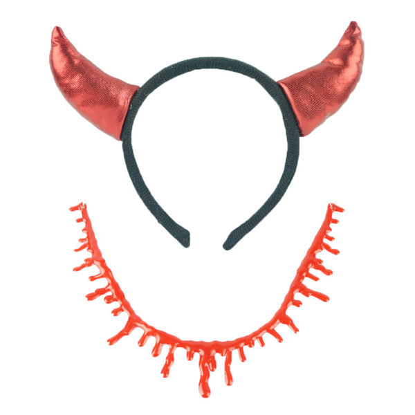 Halloween Demon Horn Pannband Droppande Blod Halsband Choker Set för Vampyr Cos