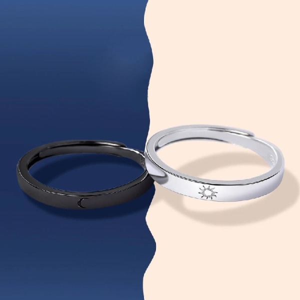 2 st för Sun Moon Lover Parringar Enkel matchande knogring Förlovningsbröllop Justerbar Ring Smycken för män Wo