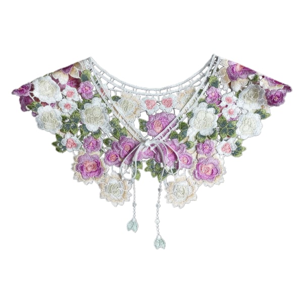 Fairytale Avtagbar Falsk Krage Spetssjal Broderi Blommig Capelet Dickey