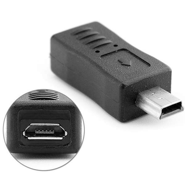 Multifunktionell Micro USB Hona till Mini USB Hane Adapter Laddare Konverterare Svart