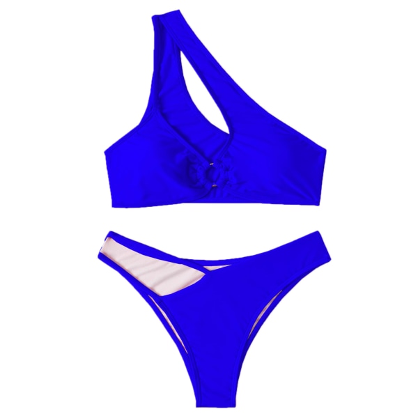 Baddräkt med spänne för kvinnor oregelbunden enfärgad delad baddräkt Sexig bikinidräkt i två delar Royal blue S