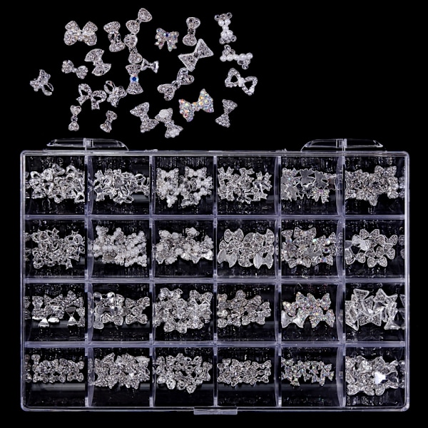 24 Rum 3D Neglekunst Håndværk Rhinestones Charms Skinnende DIY Negledesign Krystal Ædelstene Dingle Manicure Neglesmykker Diamanter