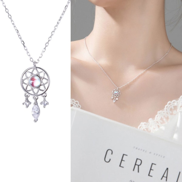 Runda kristaller Halsband Drömfångare Halsband för kvinnor Flickor Silverfärg Kristallhänge Halsband Trendiga smycken