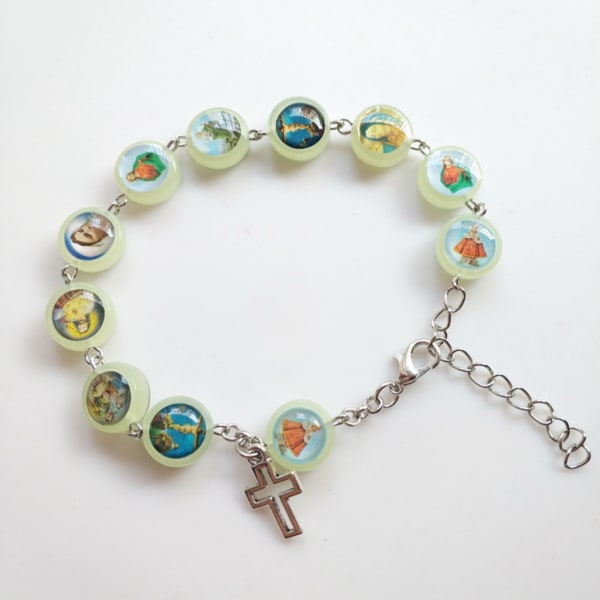 Lysande rosenkransarmband,Cross-Hänge-Charms Bead Armband Jesus Crucifix Cross Smycken för Kvinnor Män Fest Bröllop A