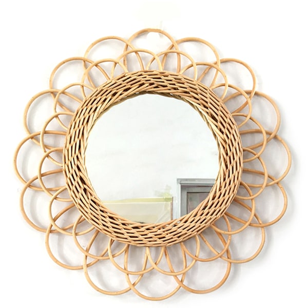 Naturligt Rattan Innovativt Kunst Dekorativt Makeup Spejl Dressing Vægophæng