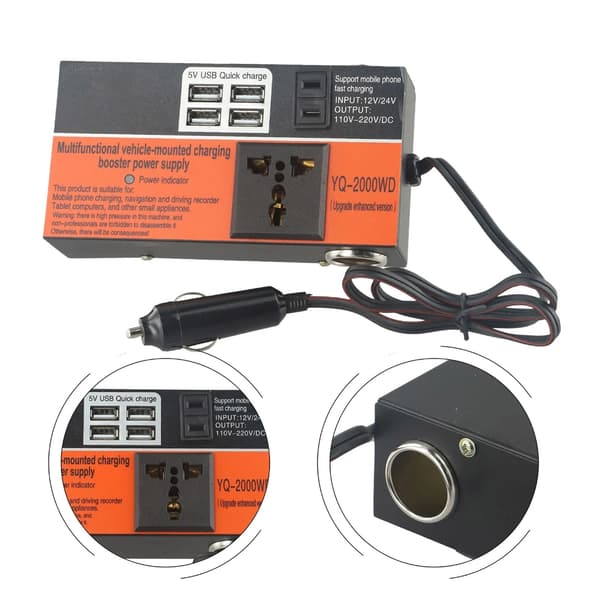Strømomformer for lastebil, billaderadapter, konverterer 12V/24V til 110V/220V