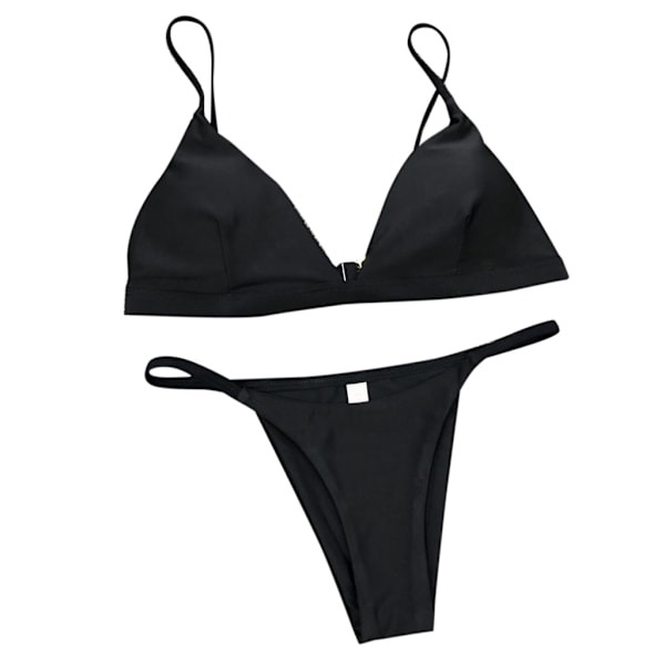 Sommer Sexet Dame Push Up Bikini Sæt Ensfarvet Spaghetti Stropper Badedragt