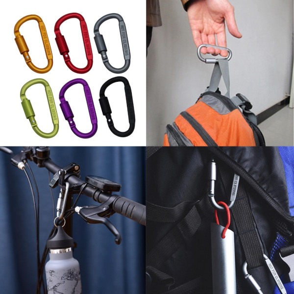 Aluminiumlegering D-Shape Spänne Bergsklättring Karbinhakar Clip Twistlock Karbinhakar Krokar för camping, vandring, fiske Purple