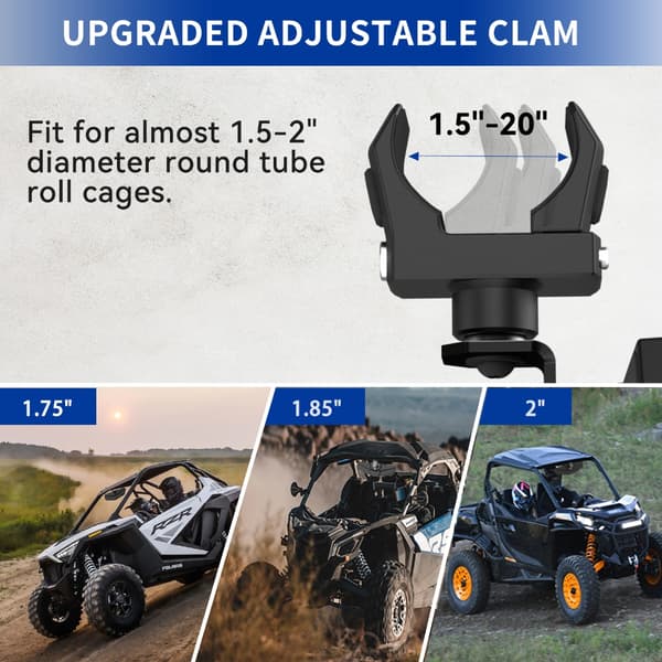 Justerbart UTV Sidespeil Glass Universelt 1.5“-2“ Rullestang