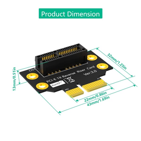 PCIE 1X 90 Graders Omvendt PCIE 1X til 1X Konvertere Han til Hun Adapter